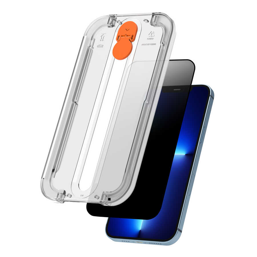 Apple iPhone 13 Pro Max Wiwu Easy İnstall iPrivacy Temperli Ekran Koruyucu Siyah