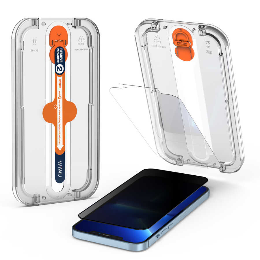 Apple iPhone 13 Pro Max Wiwu Easy İnstall iPrivacy Temperli Ekran Koruyucu Siyah