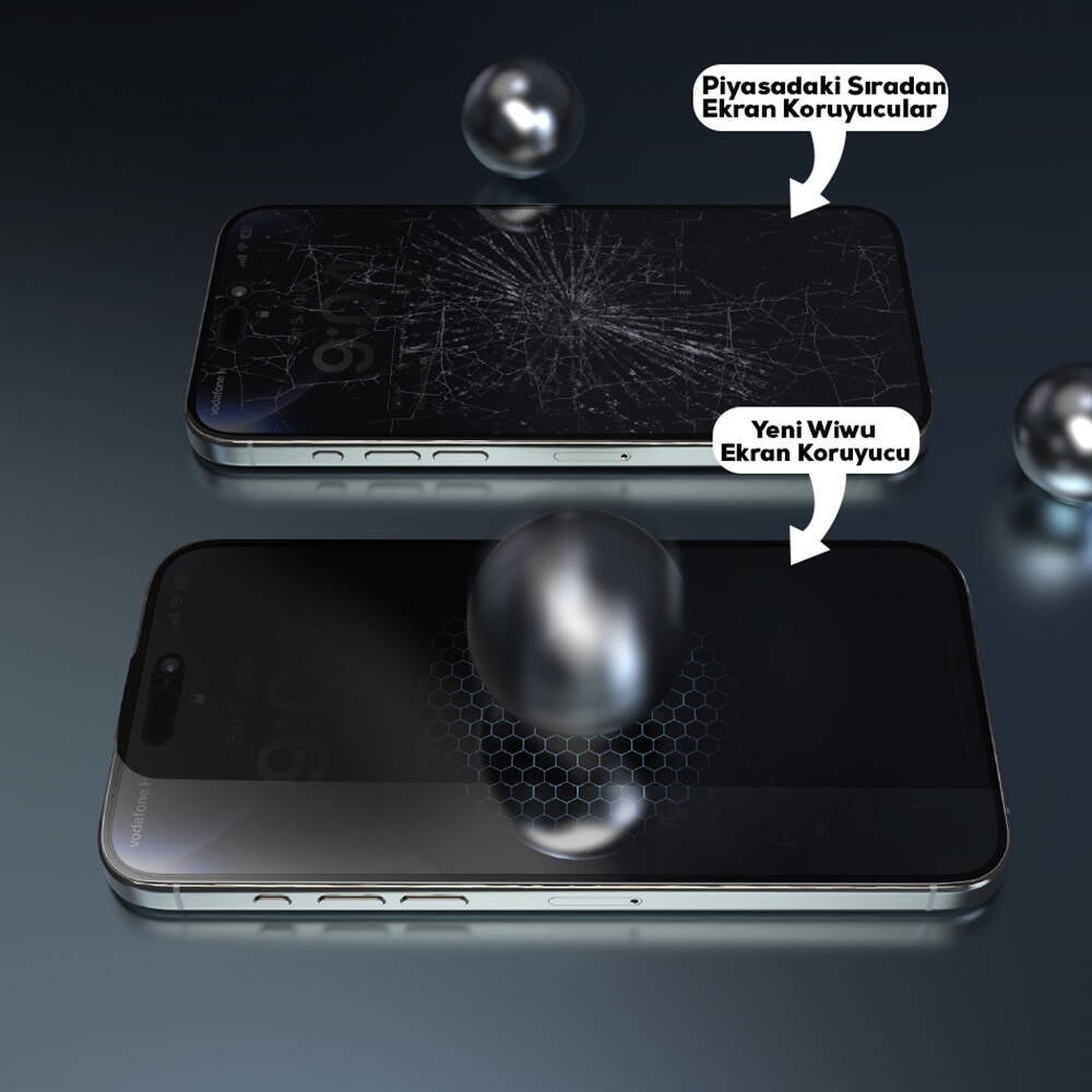 Apple iPhone 13 Wiwu Wi-SQ009 Easy Install iPrivacy 360° Anti-Peep Oleofobik Temperli Cam Ekran Koruyucu + Kolay Uygulama Aparatlı Siyah