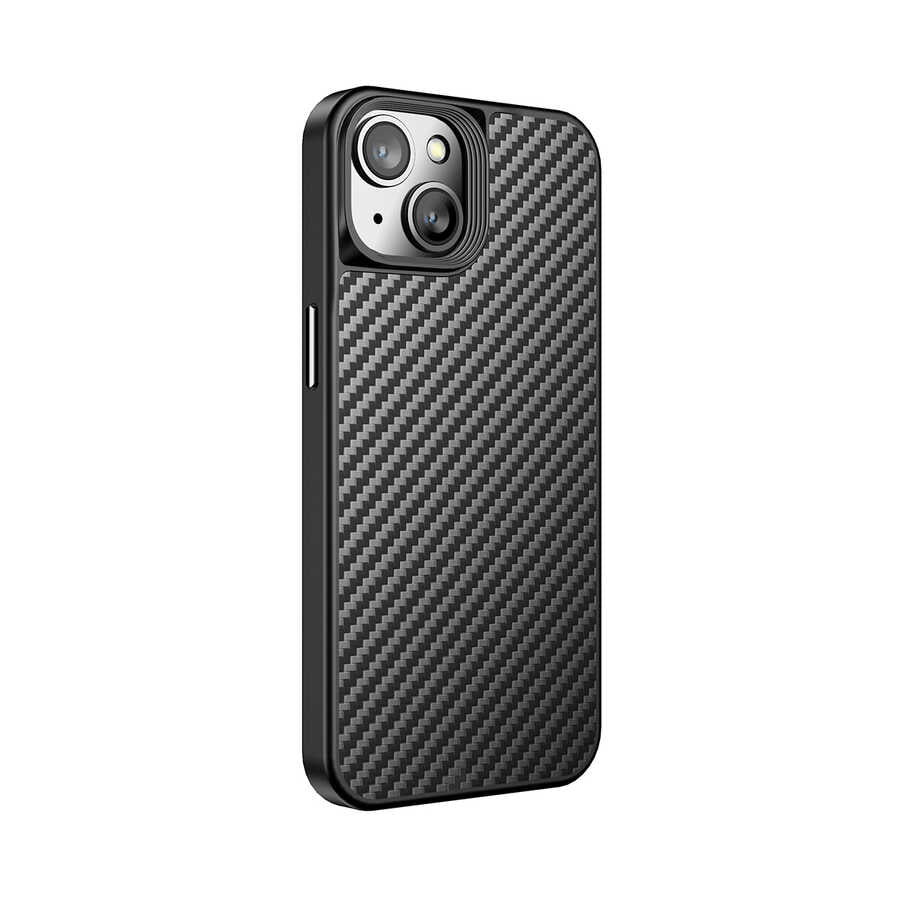 Apple iPhone 14 Kılıf Aramid Karbon Fiber M-safe Özellikli Wlons Radison Kapak Siyah