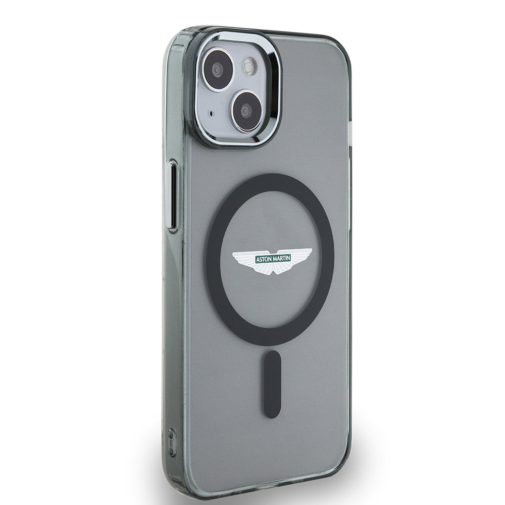 Apple iPhone 14 Kılıf Aston Martin Orjinal Lisanslı M-safe Şarj Özellikli IML Baskı Logolu Metal Düğmeli Kapak Siyah