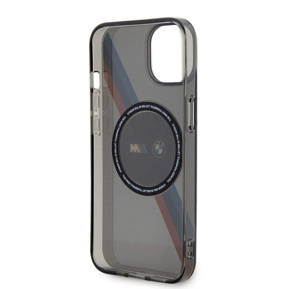 Apple iPhone 14 Kılıf BMW M-safe Şarj Özellikli Transparan 3 Renkli Şerit Dizayn Kapak Gri
