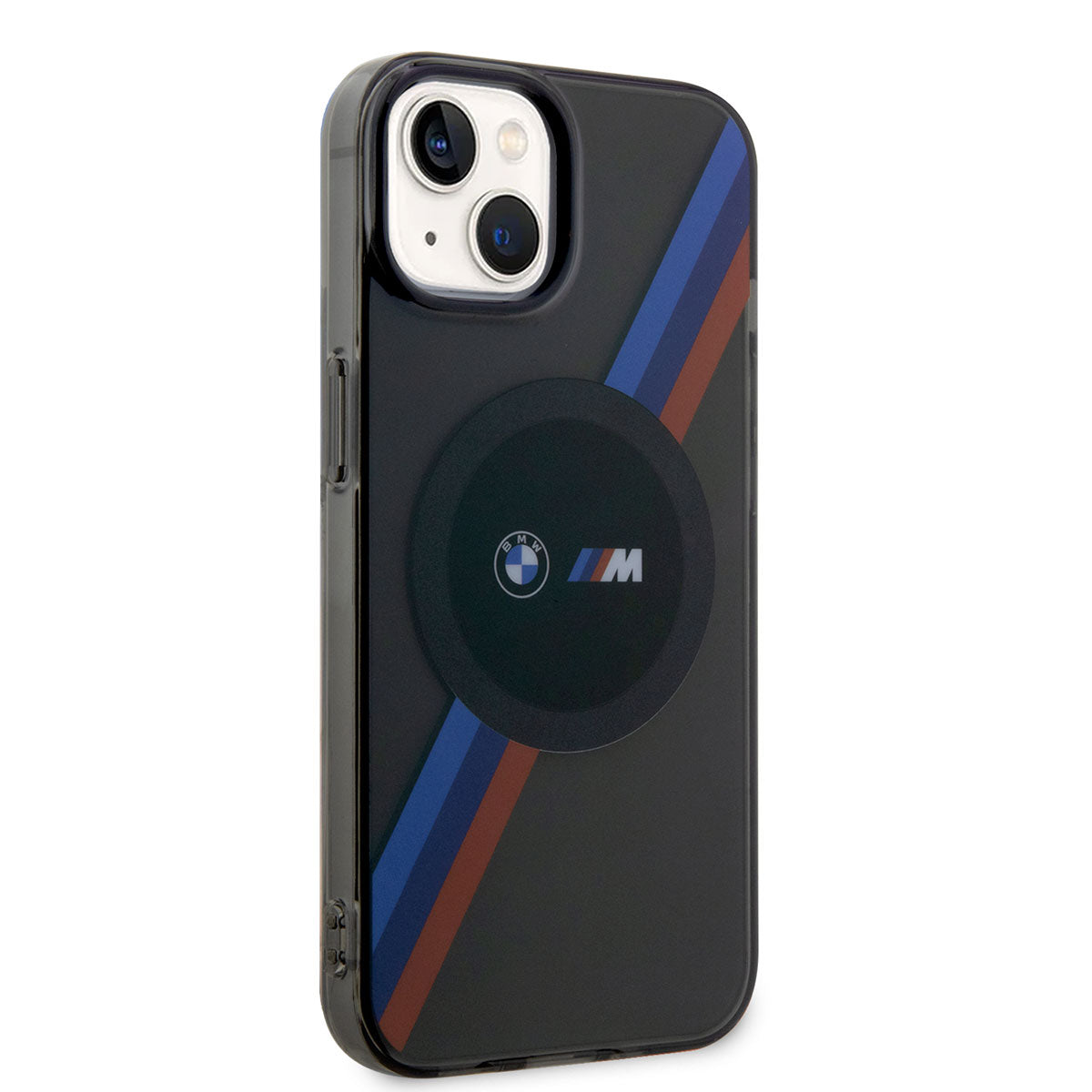 Apple iPhone 14 Kılıf BMW M-safe Şarj Özellikli Transparan 3 Renkli Şerit Dizayn Kapak Gri