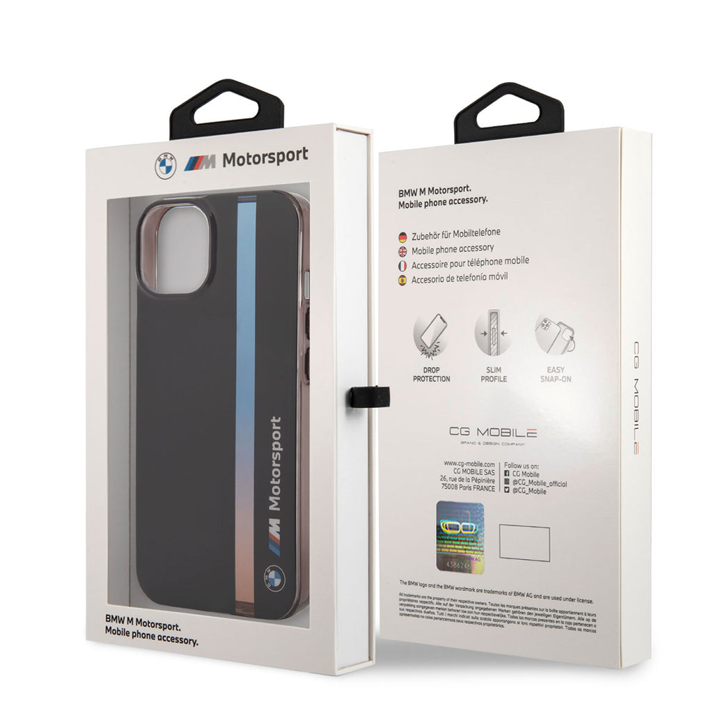 Apple iPhone 14 Kılıf BMW Orjinal Lisanslı Renk Geçişli Çizgili Dizayn Kapak Siyah