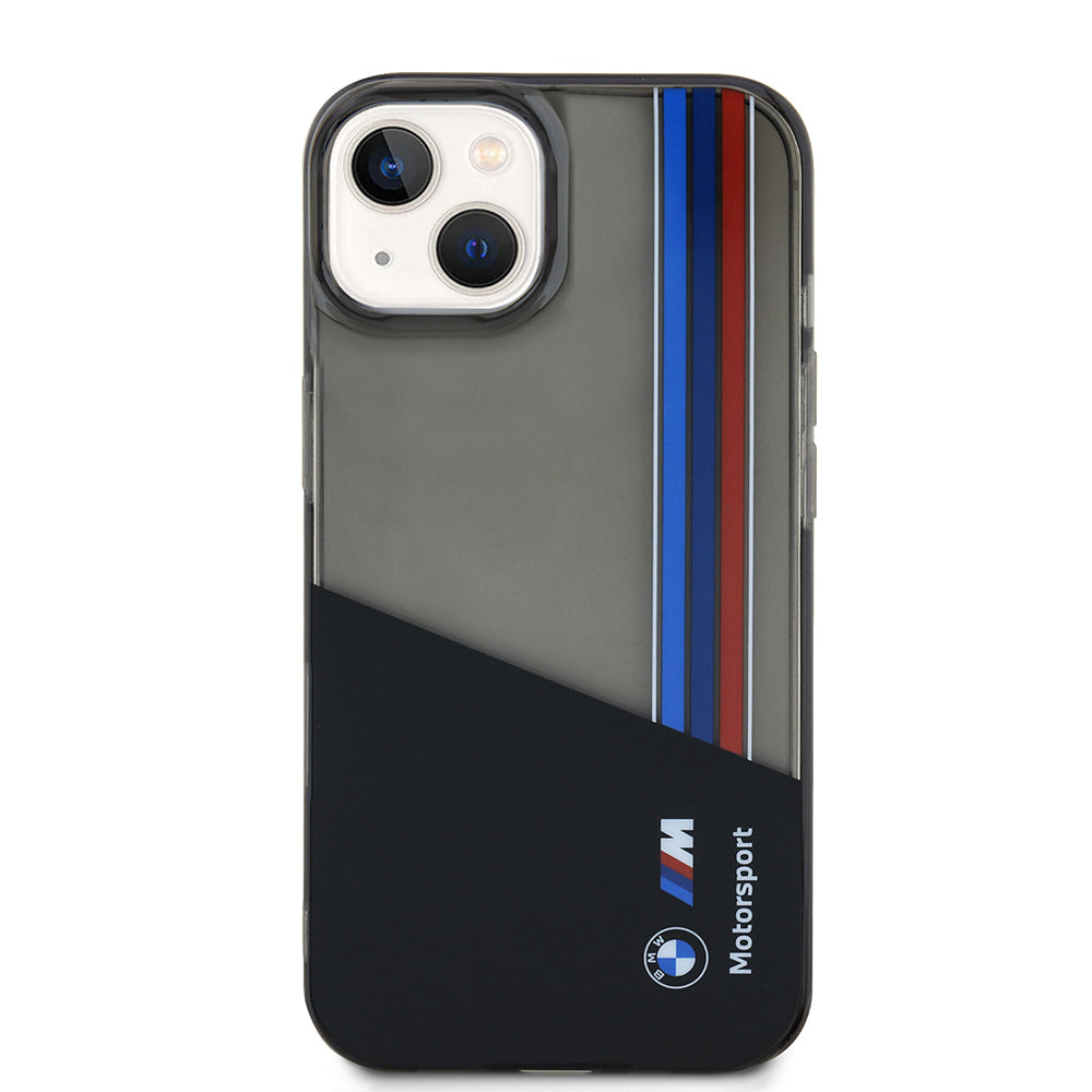 Apple iPhone 14 Kılıf BMW Orjinal Lisanslı Yarı Transparan M Dizayn Çizgili Kapak Siyah