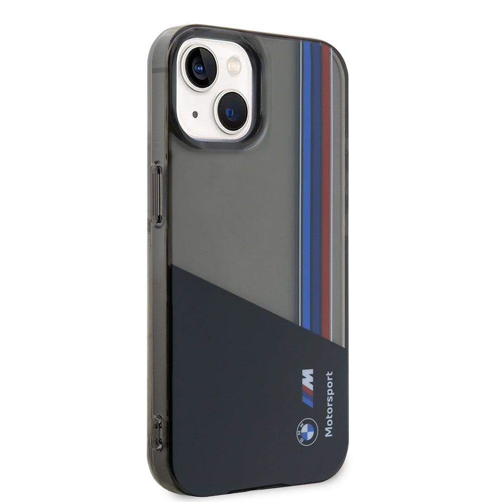 Apple iPhone 14 Kılıf BMW Orjinal Lisanslı Yarı Transparan M Dizayn Çizgili Kapak Siyah