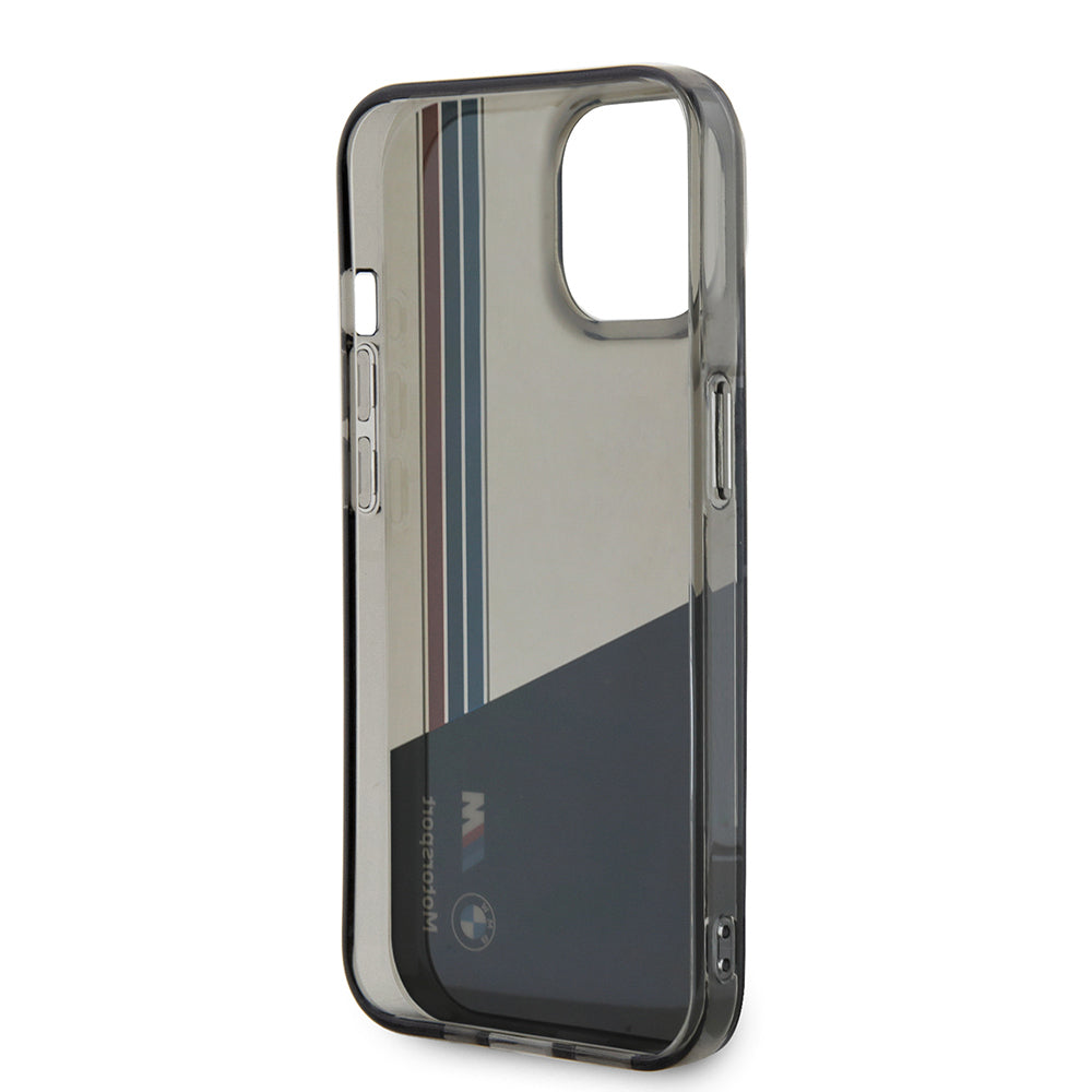 Apple iPhone 14 Kılıf BMW Orjinal Lisanslı Yarı Transparan M Dizayn Çizgili Kapak Siyah