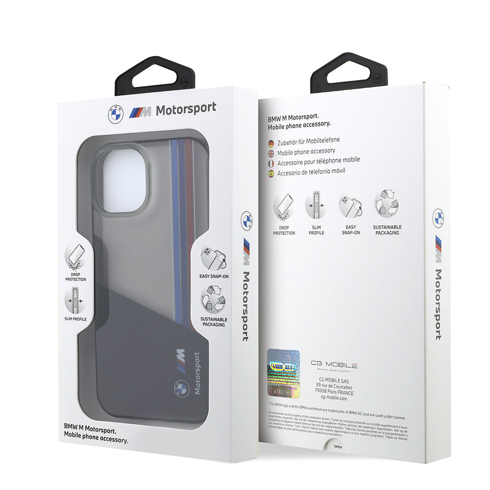 Apple iPhone 14 Kılıf BMW Orjinal Lisanslı Yarı Transparan M Dizayn Çizgili Kapak Siyah