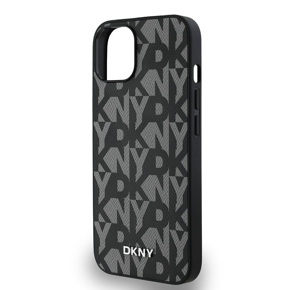 Apple iPhone 14 Kılıf DKNY Orjinal Lisanslı M-safe Şarj Özellikli 3D Yazılı Grid Pattern Kapak Gri