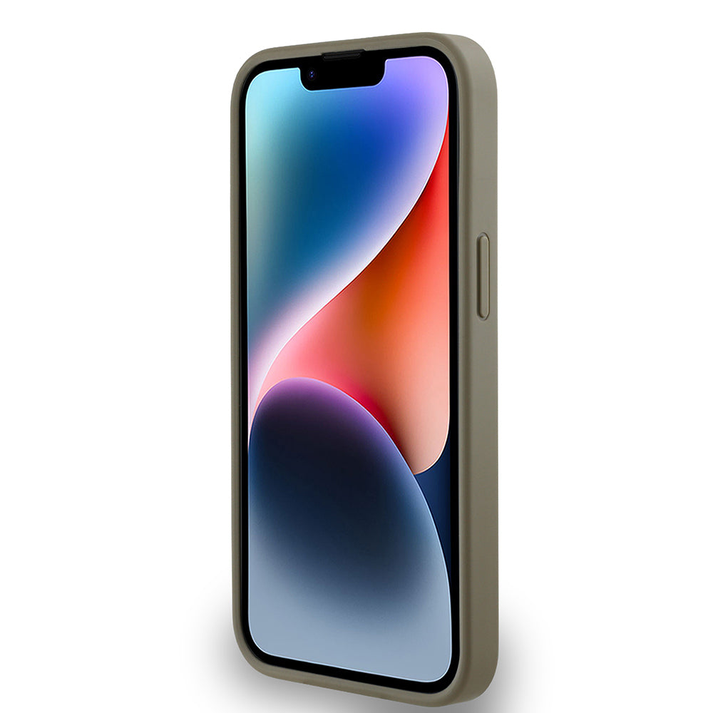 Apple iPhone 14 Kılıf DKNY Orjinal Lisanslı M-safe Şarj Özellikli 3D Yazılı Grid Pattern Kapak Gri