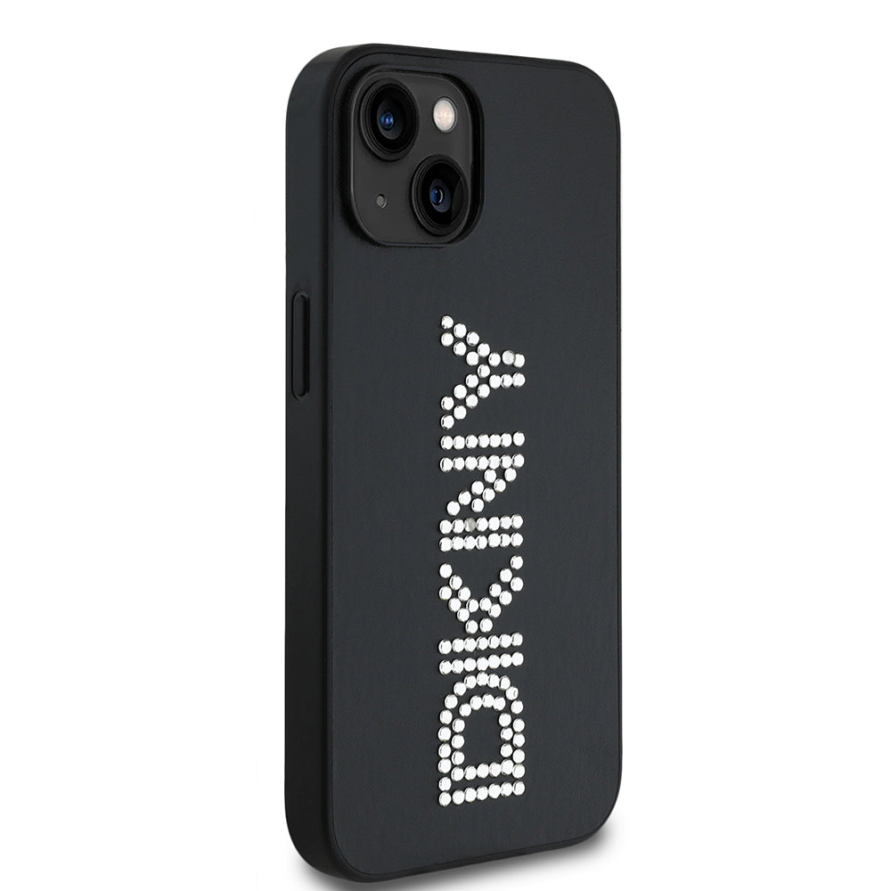 Apple iPhone 14 Kılıf DKNY Orjinal Lisanslı Taşlı DKNY Yazılı Metalik Rhinestones PU Deri Kapak Siyah