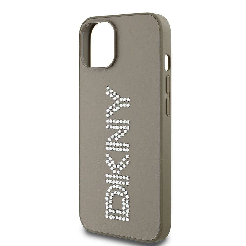 Apple iPhone 14 Kılıf DKNY Orjinal Lisanslı Taşlı DKNY Yazılı Metalik Rhinestones PU Deri Kapak Siyah