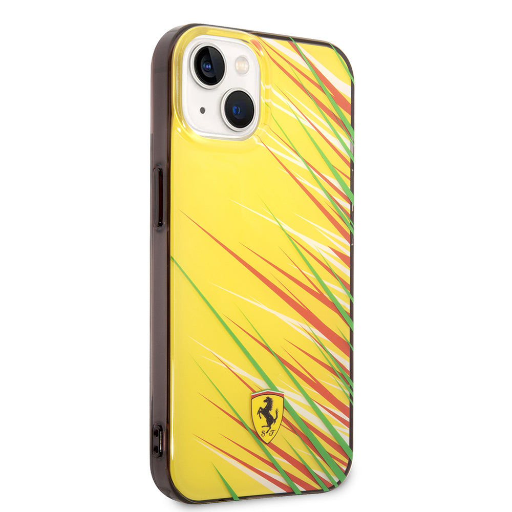 Apple iPhone 14 Kılıf Ferrari Orjinal Lisanslı Baskı Logolu Çimen Desenli Kapak Sarı