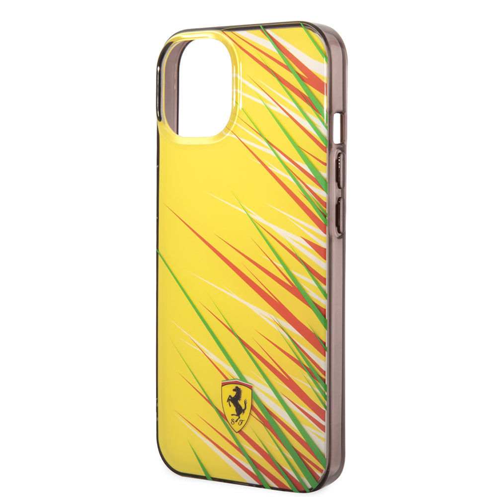 Apple iPhone 14 Kılıf Ferrari Orjinal Lisanslı Baskı Logolu Çimen Desenli Kapak Sarı