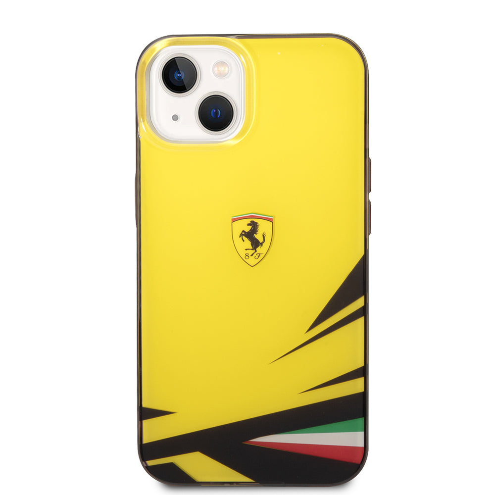 Apple iPhone 14 Kılıf Ferrari Orjinal Lisanslı Baskı Logolu İtalyan Bayrak Baskılı Dizayn Kapak Siyah
