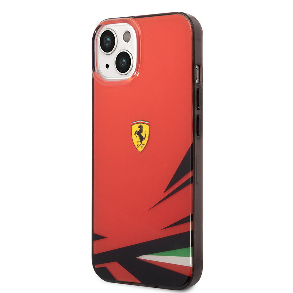 Apple iPhone 14 Kılıf Ferrari Orjinal Lisanslı Baskı Logolu İtalyan Bayrak Baskılı Dizayn Kapak Siyah