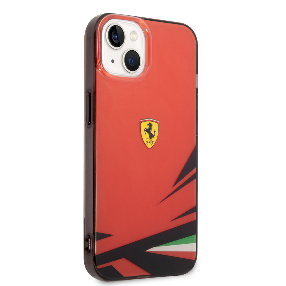 Apple iPhone 14 Kılıf Ferrari Orjinal Lisanslı Baskı Logolu İtalyan Bayrak Baskılı Dizayn Kapak Siyah