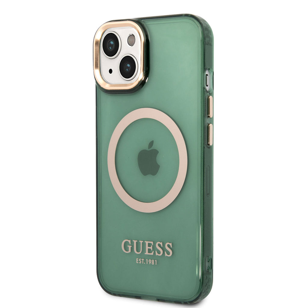 Apple iPhone 14 Kılıf GUESS M-safe Şarj Özellikli Airbagli Dizayn Kapak Yeşil