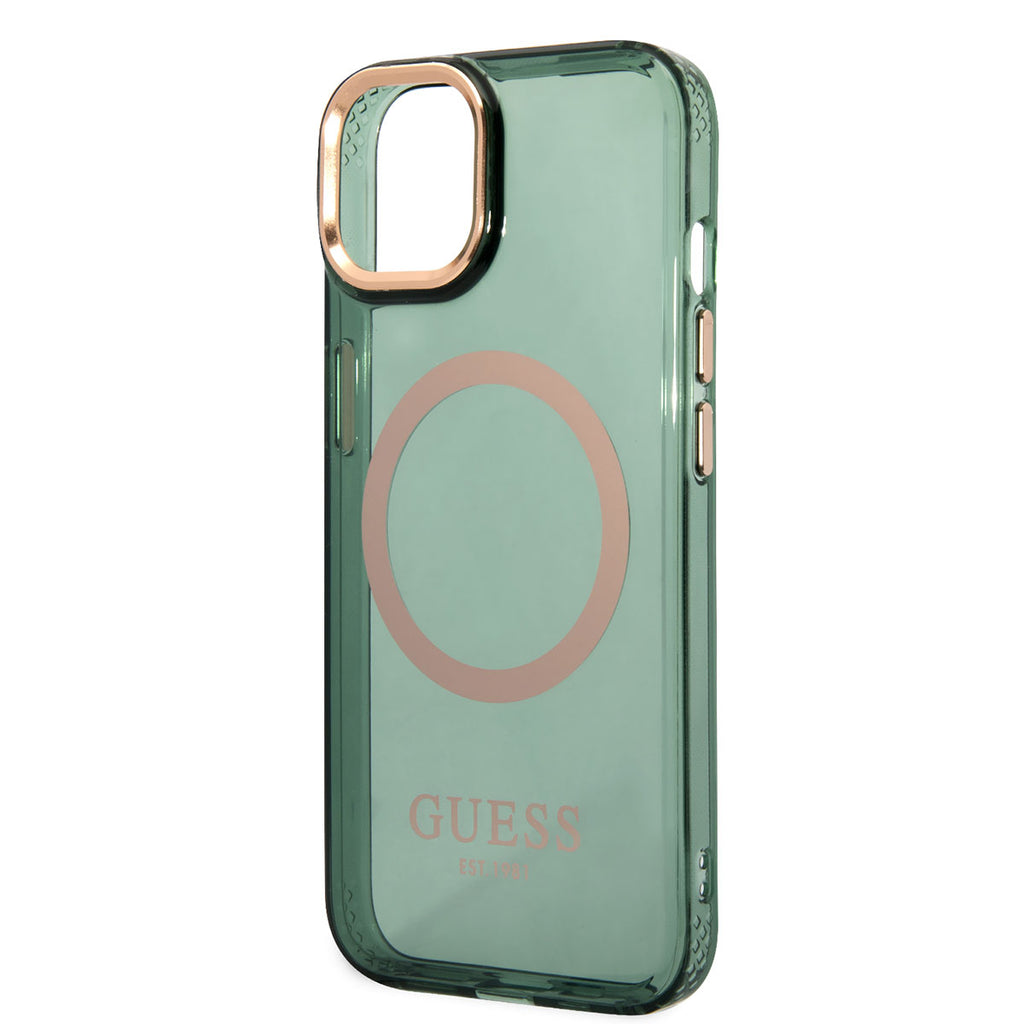 Apple iPhone 14 Kılıf GUESS M-safe Şarj Özellikli Airbagli Dizayn Kapak Pembe