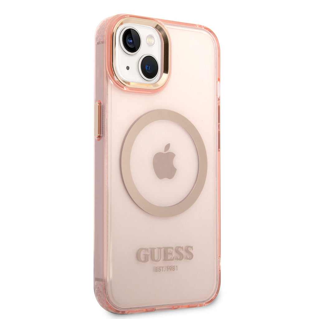 Apple iPhone 14 Kılıf GUESS M-safe Şarj Özellikli Airbagli Dizayn Kapak Pembe