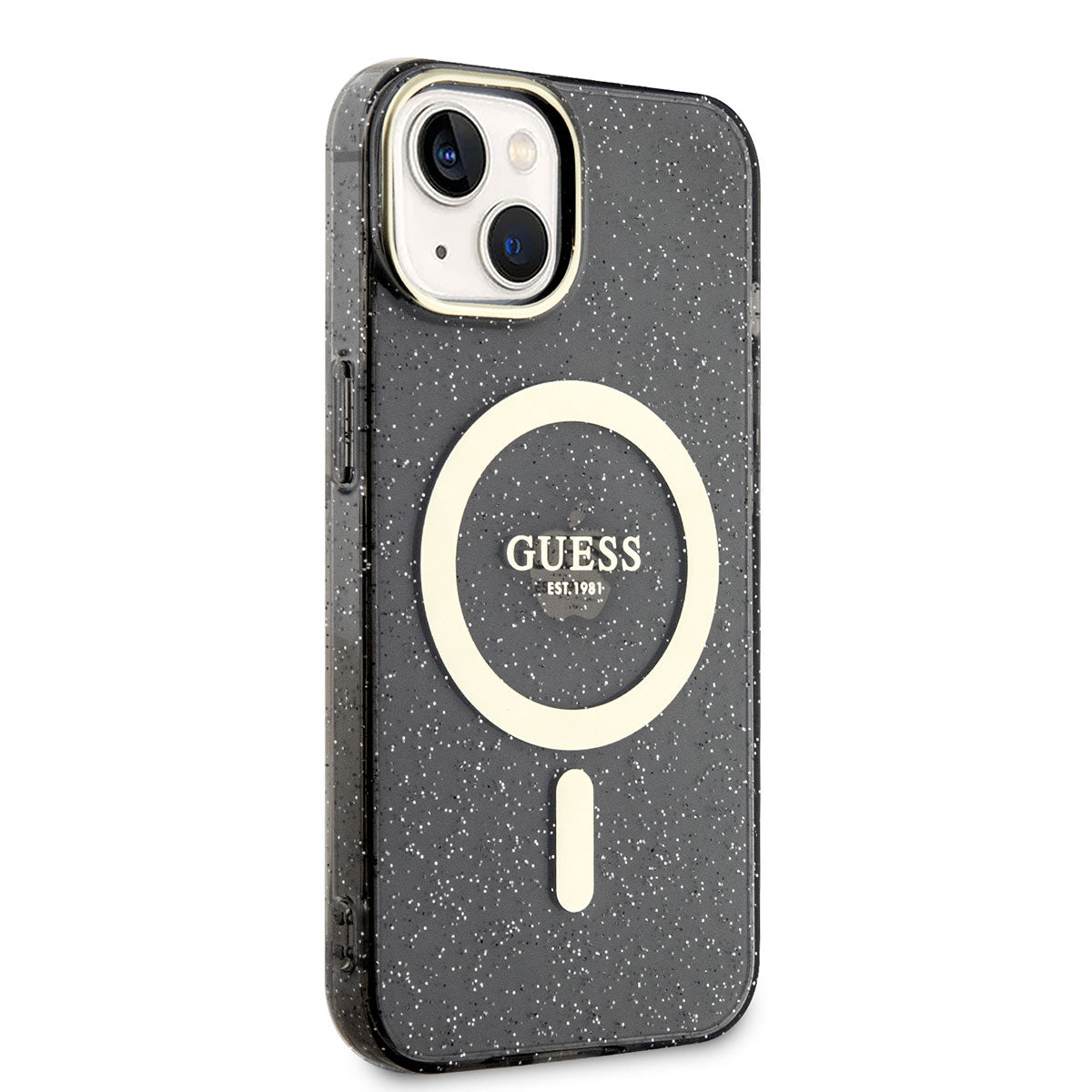 Apple iPhone 14 Kılıf GUESS M-safe Şarj Özellikli Glitter Kapak Siyah