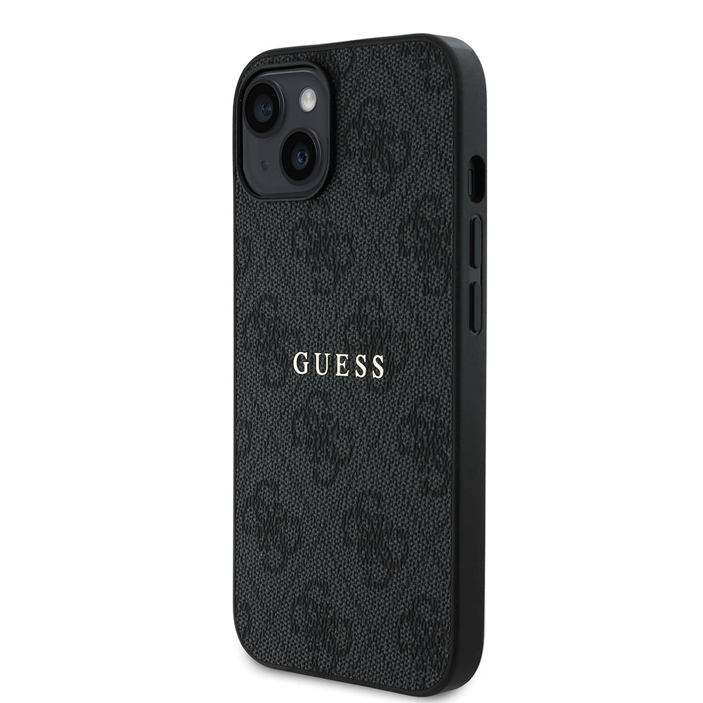 Apple iPhone 14 Kılıf Guess Orjinal Lisanslı M-safe Şarj Özellikli 4G Desen Yazı Logolu Kapak Siyah