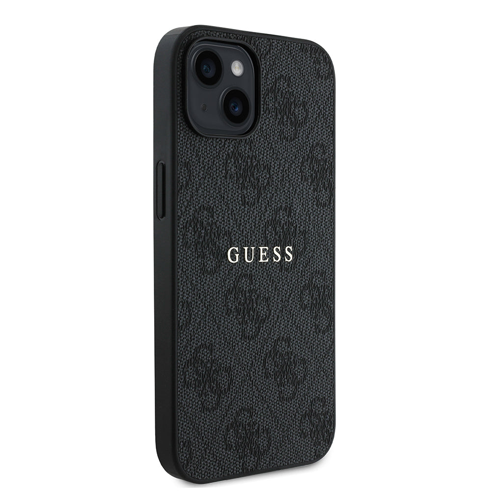 Apple iPhone 14 Kılıf Guess Orjinal Lisanslı M-safe Şarj Özellikli 4G Desen Yazı Logolu Kapak Siyah