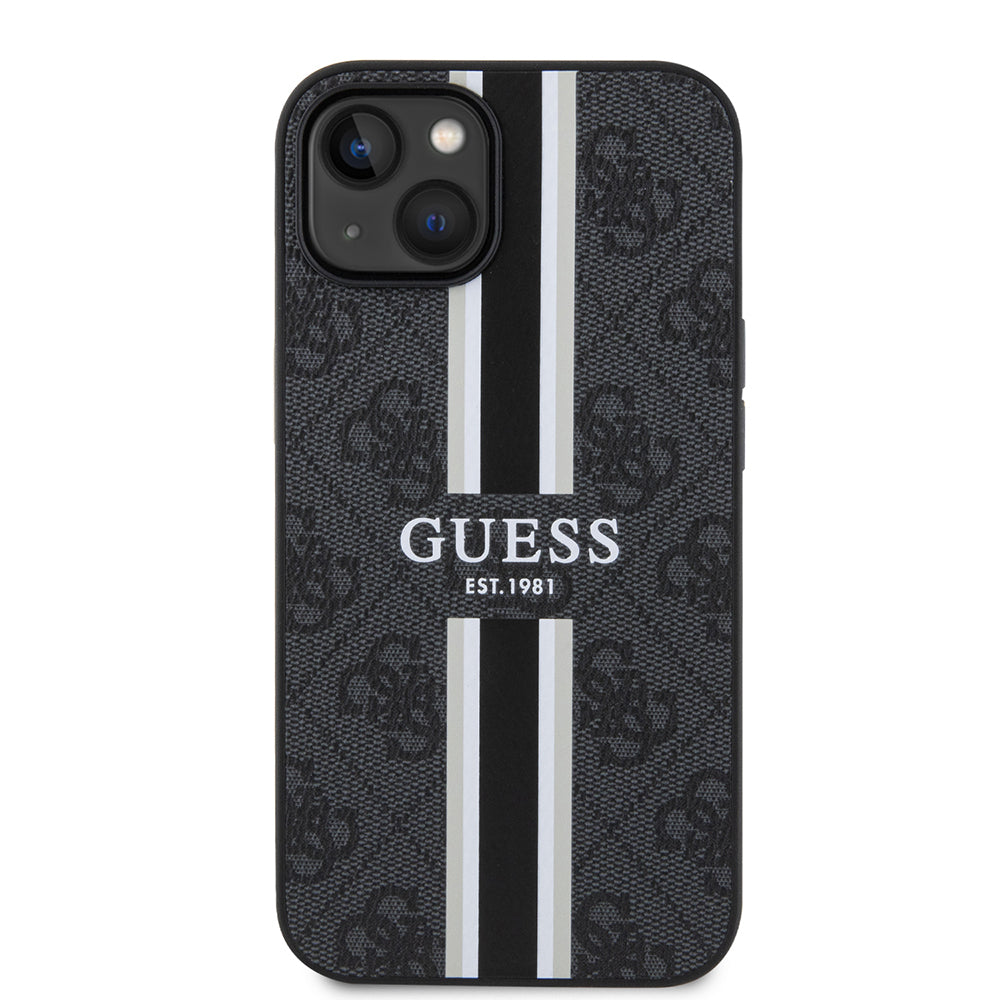 Apple iPhone 14 Kılıf Guess Orjinal Lisanslı M-safe Şarj Özellikli 4G Şerit Tasarımlı Printed Kapak Pembe