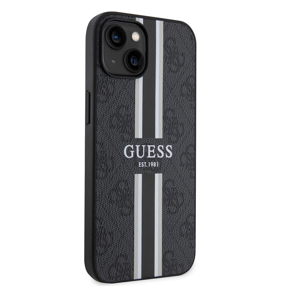 Apple iPhone 14 Kılıf Guess Orjinal Lisanslı M-safe Şarj Özellikli 4G Şerit Tasarımlı Printed Kapak Pembe