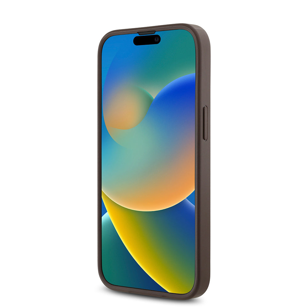 Apple iPhone 14 Kılıf Guess Orjinal Lisanslı M-safe Şarj Özellikli Gül Baskılı 4G Desenli Yazı Logolu Kapak Kahverengi