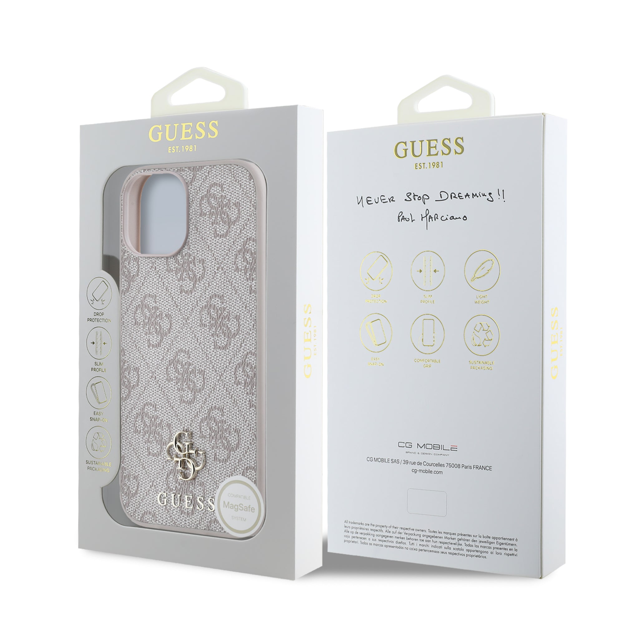 Apple iPhone 14 Kılıf Guess Orjinal Lisanslı M-safe Şarj Özellikli Small 4G Classic Kapak Kahverengi