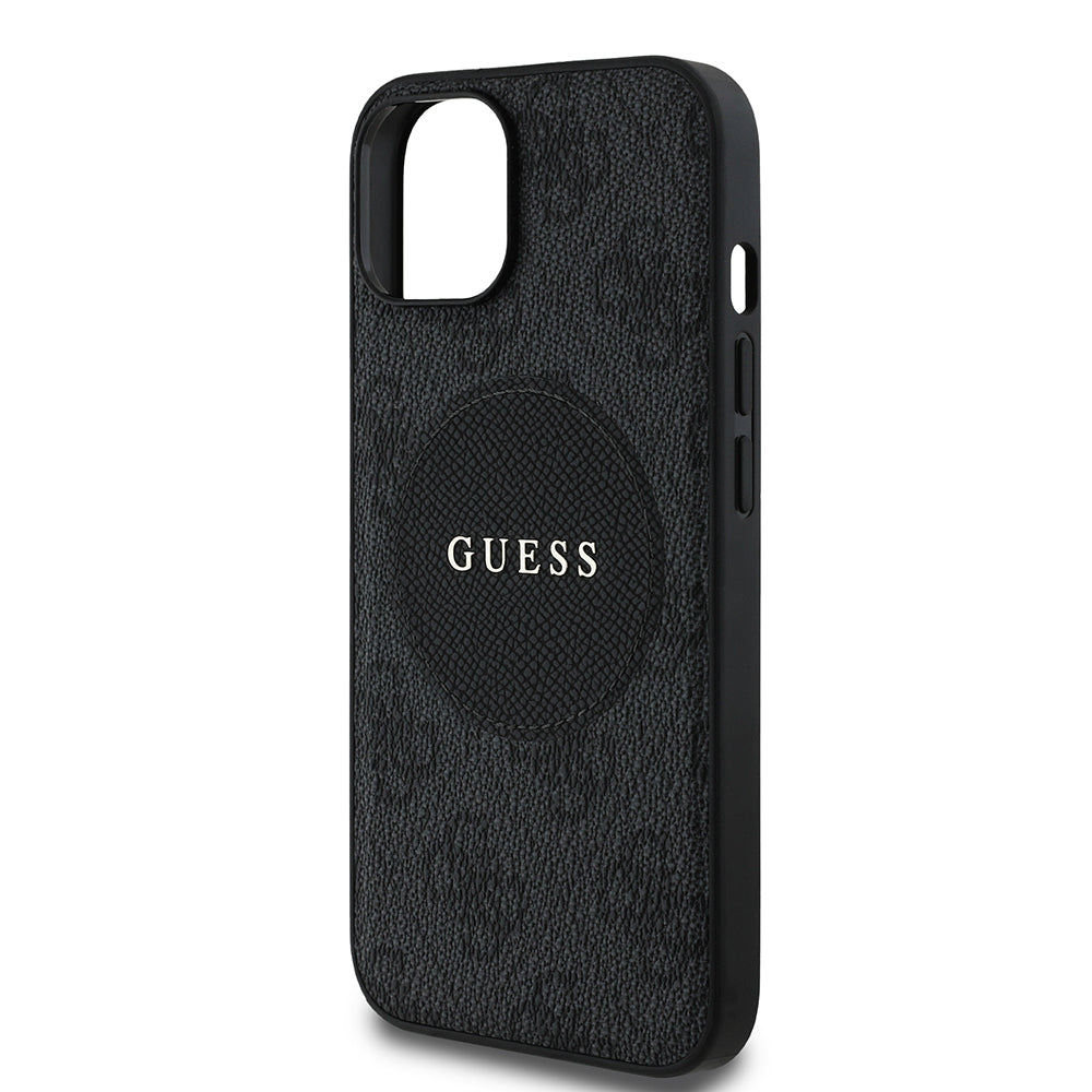 Apple iPhone 14 Kılıf Guess Orjinal Lisanslı M-safe Şarj Özellikli Yazı Logolu Circle Classic Kapak Kahverengi