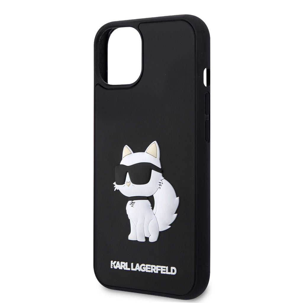 Apple iPhone 14 Kılıf Karl Lagerfeld 3D Rubber Choupette Dizayn Kapak Siyah
