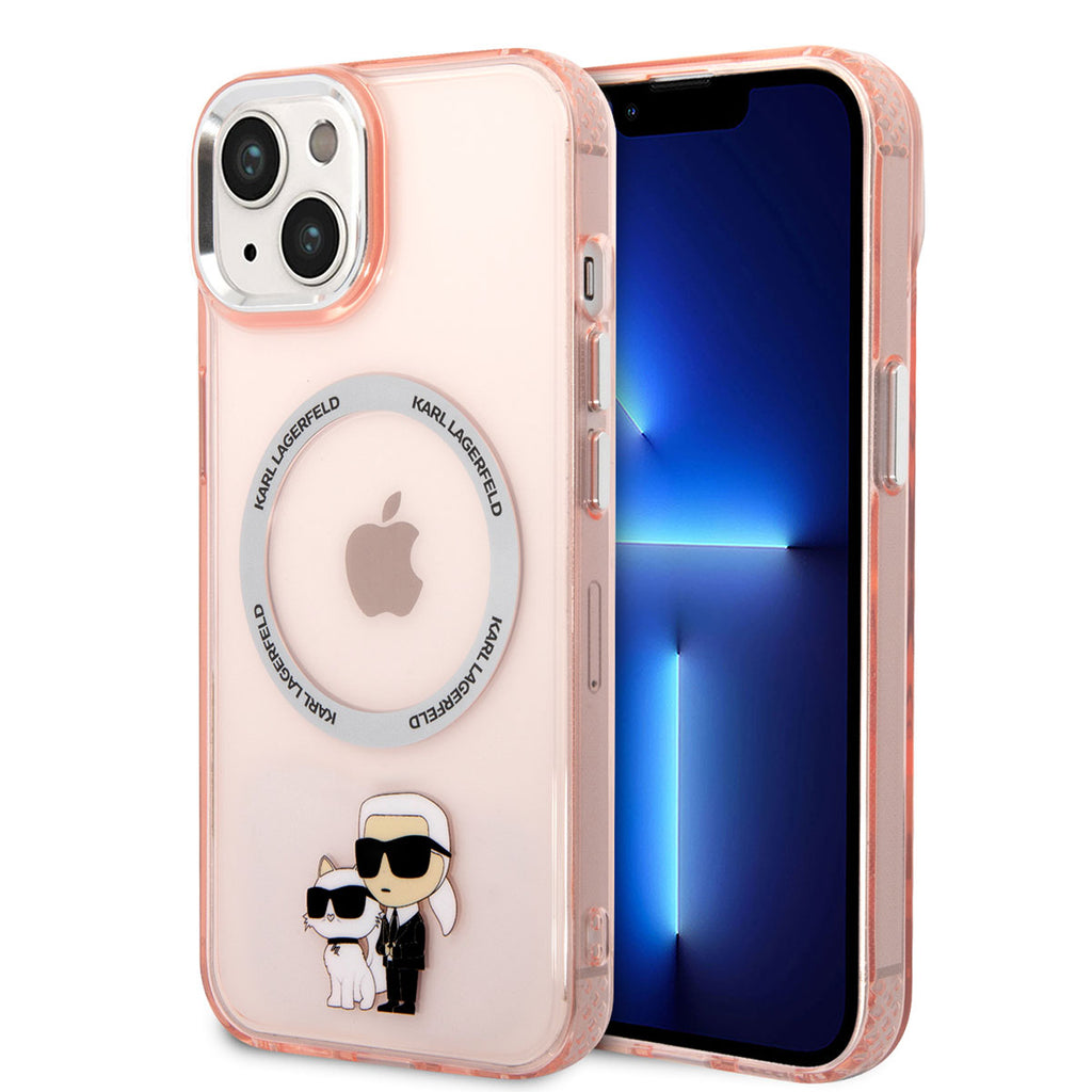 Apple iPhone 14 Kılıf Karl Lagerfeld M-safe Şarj Özellikli K&C Dizayn Kapak Pembe