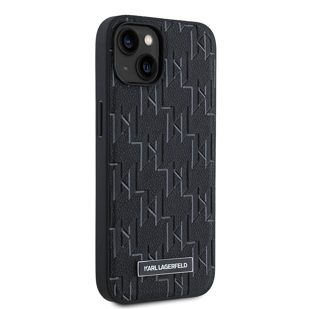 Apple iPhone 14 Kılıf Karl Lagerfeld Orjinal Lisanslı M-safe Şarj Özellikli KL Yazılı Hot Stamp Kapak Siyah
