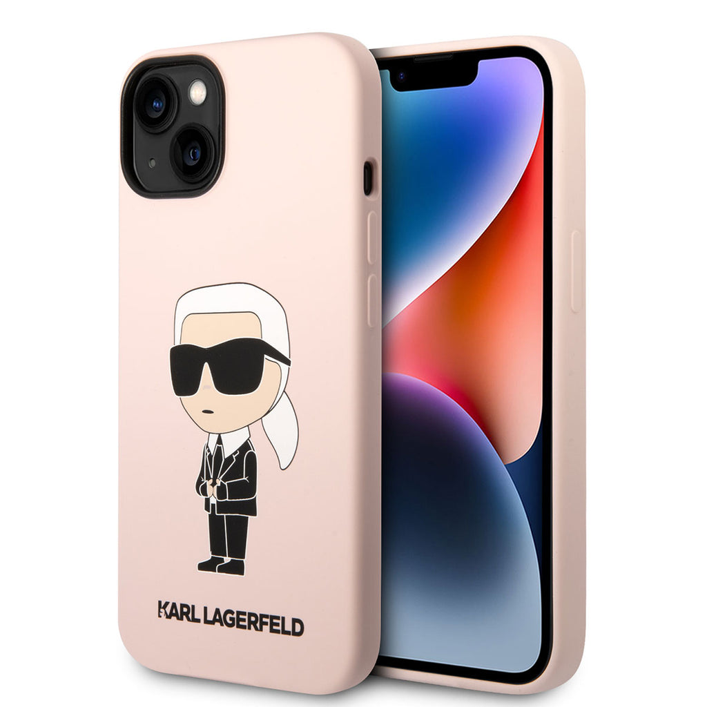 Apple iPhone 14 Kılıf Karl Lagerfeld Silikon Karl Dizayn Kapak Pembe