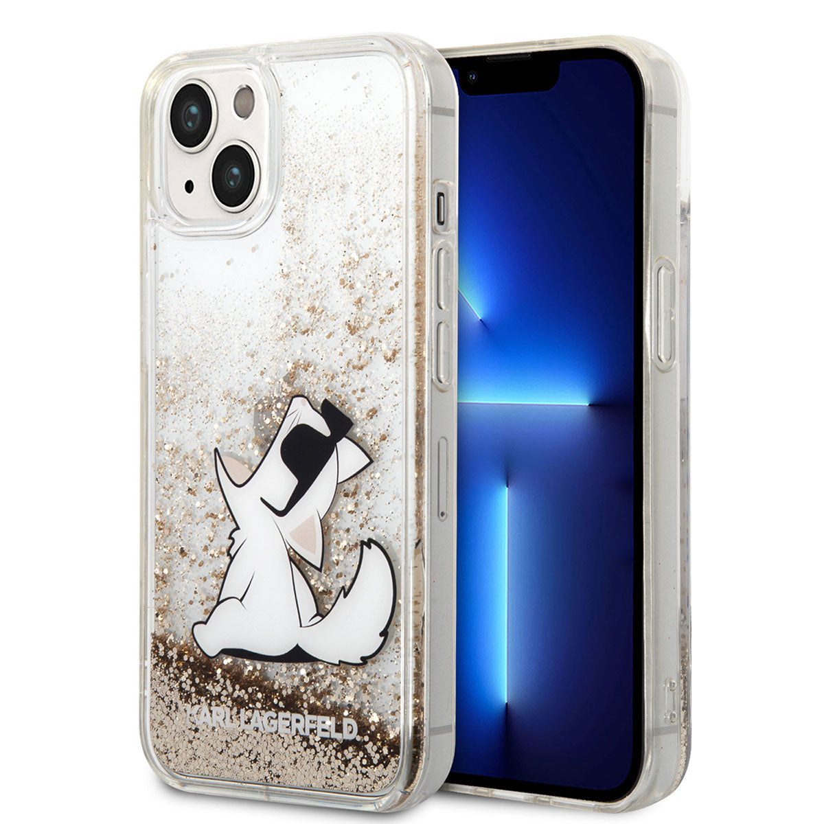 Apple iPhone 14 Kılıf Karl Lagerfeld Sıvılı Simli Choupette Dizayn Kapak Gold