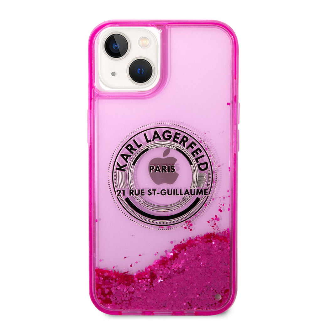 Apple iPhone 14 Kılıf Karl Lagerfeld Sıvılı Simli RSG Dizayn Kapak Siyah