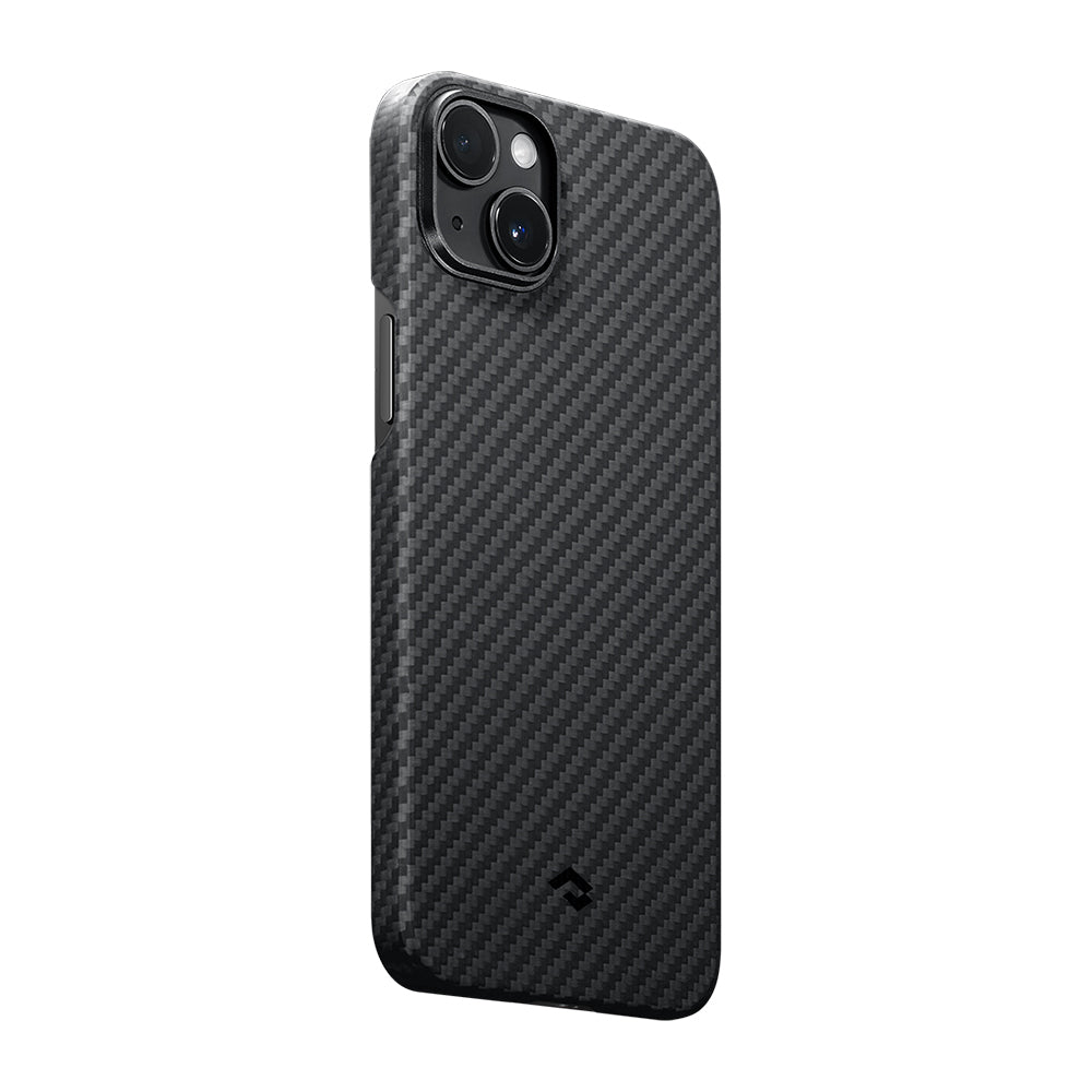 Apple iPhone 14 Kılıf M-safe Şarj Özellikli 1500D Aramid Fiber Pitaka Ultra-Slim Classic Serisi Black-Grey Twill Kapak Siyah-Gri