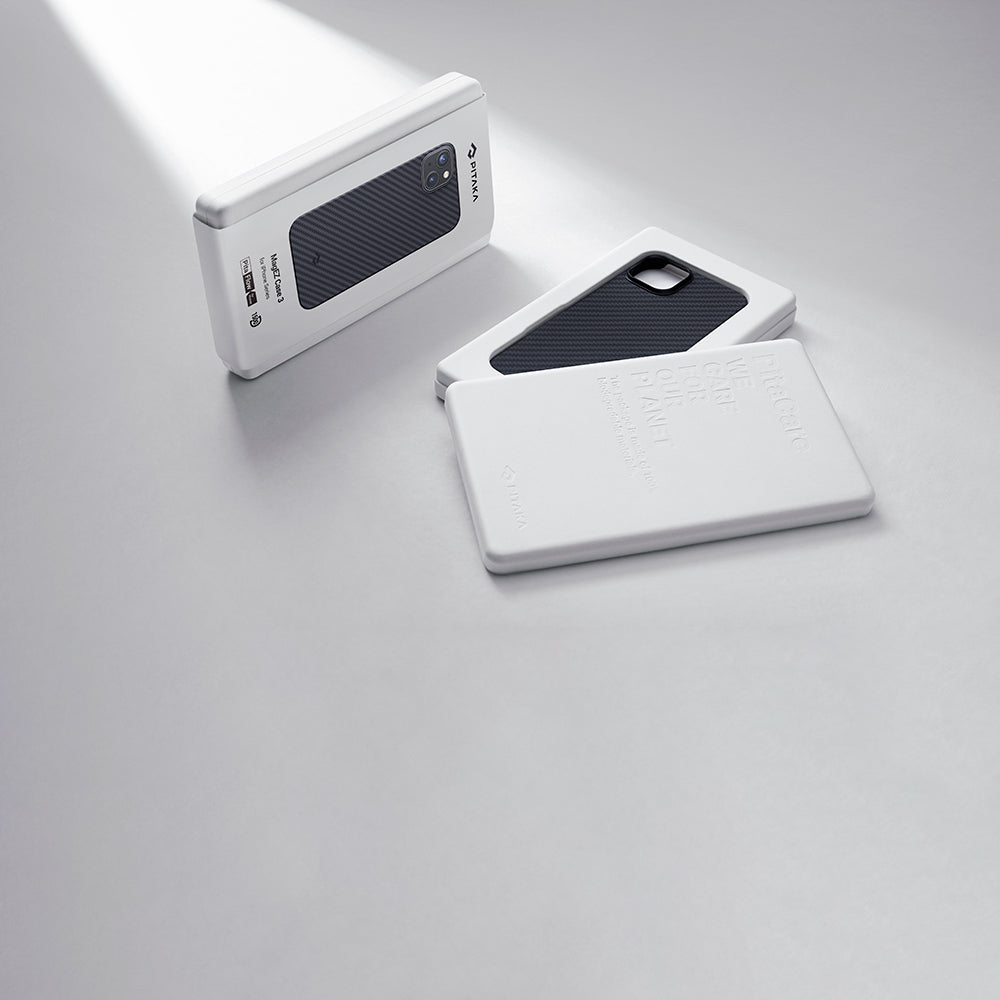 Apple iPhone 14 Kılıf M-safe Şarj Özellikli 1500D Aramid Fiber Pitaka Ultra-Slim Classic Serisi Black-Grey Twill Kapak Siyah-Gri