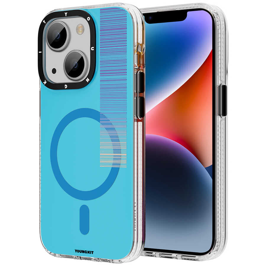 Apple iPhone 14 Kılıf M-safe Şarj Özellikli Youngkit Pure Serisi Kapak Mavi