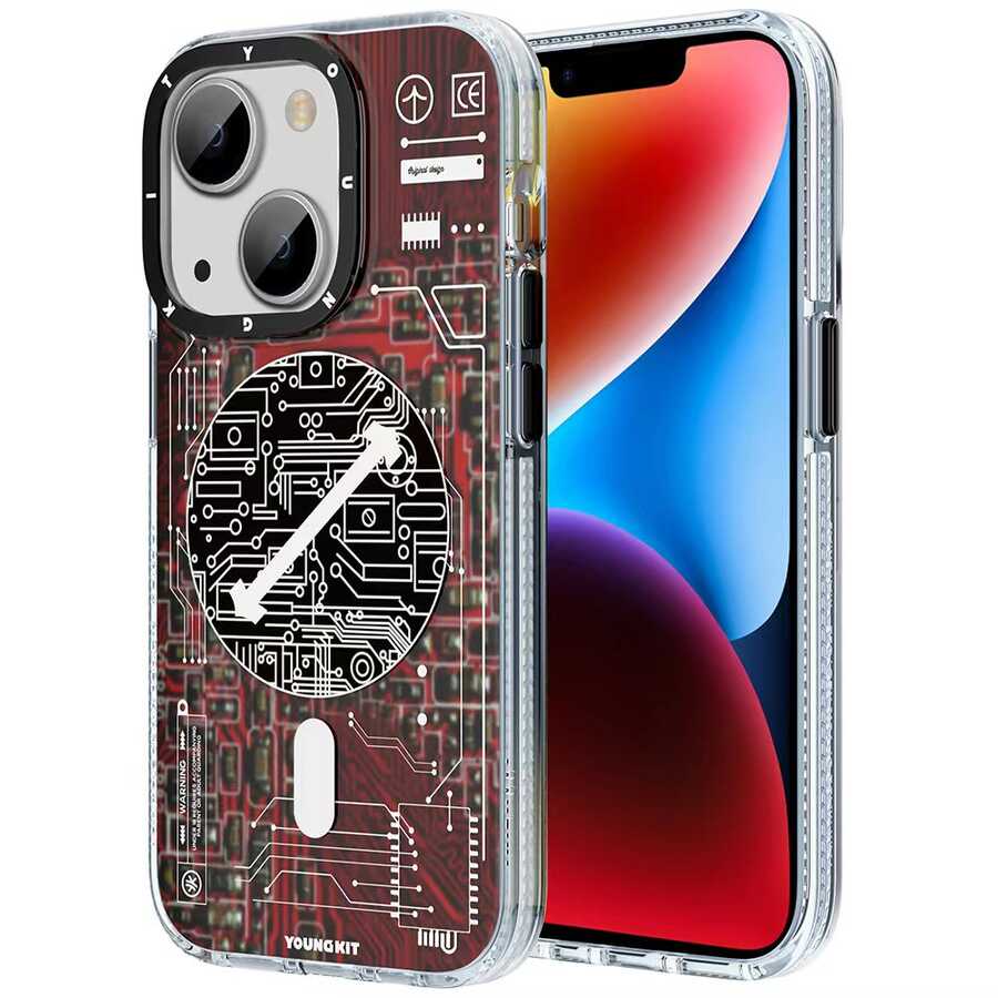 Apple iPhone 14 Kılıf M-safe Şarj Özellikli YoungKit Technology Serisi Kapak Mavi