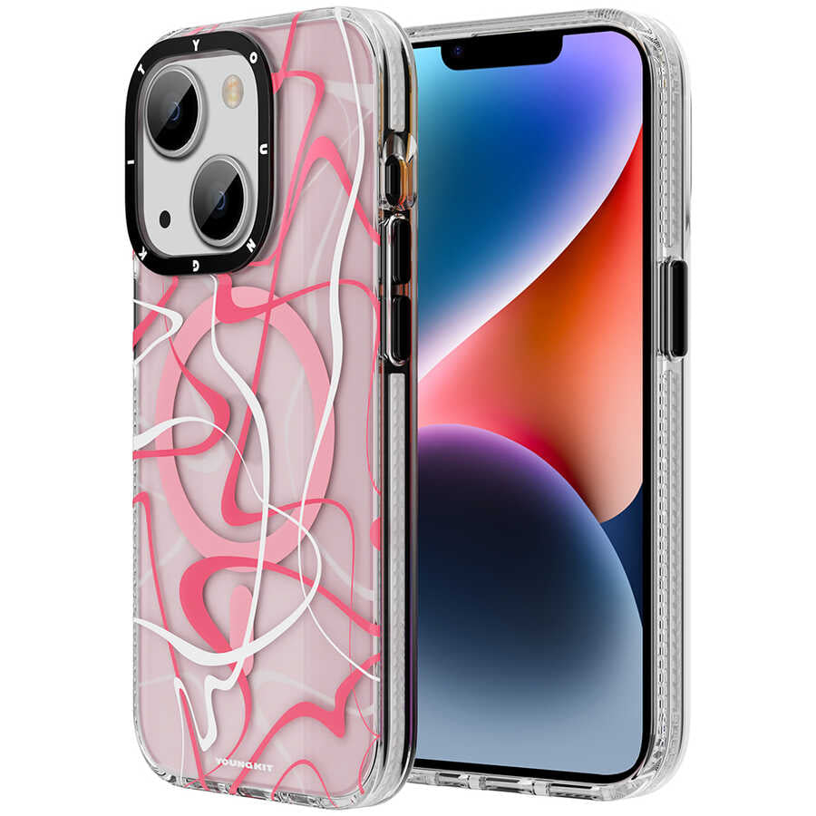 Apple iPhone 14 Kılıf M-safe Şarj Özellikli Youngkit Water-Ink Serisi Kapak Yeşil