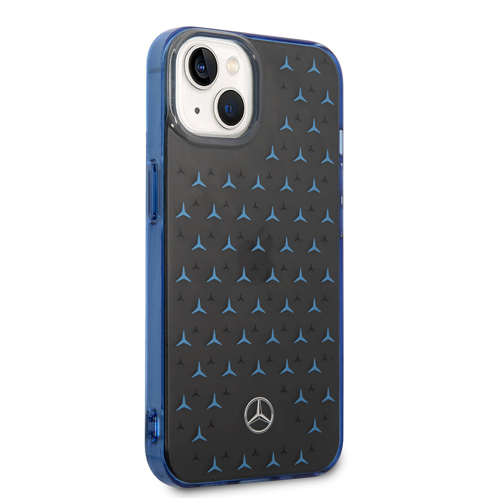 Apple iPhone 14 Kılıf Mercedes Benz Çift Katmanlı Yıldız Desenli Dizayn Kapak Siyah-Gümüş