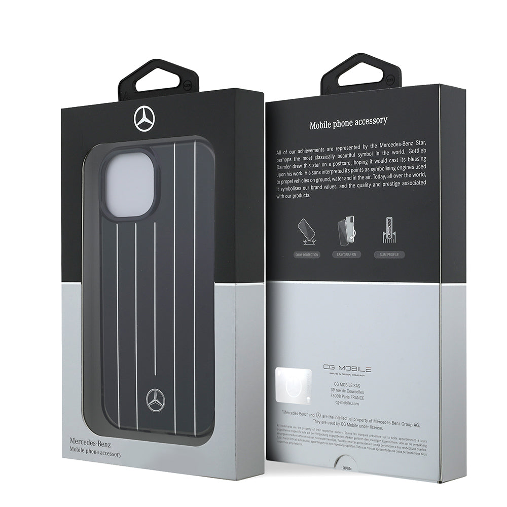 Apple iPhone 14 Kılıf Mercedes Benz Orjinal Lisanslı New Urban 3 Sert PC Paralel Çizgi Desenli Kapak Beyaz