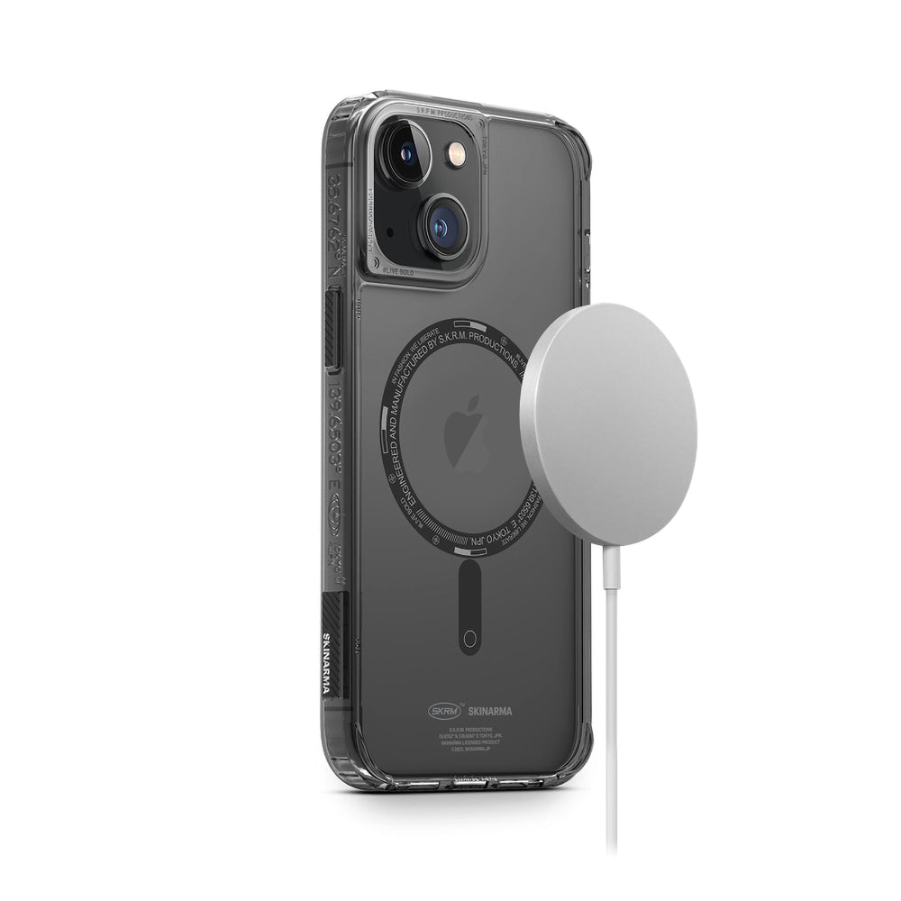 Apple iPhone 14 Kılıf SkinArma Şeffaf Airbag Tasarımlı M-safe Şarj Özellikli Saido Kapak Füme