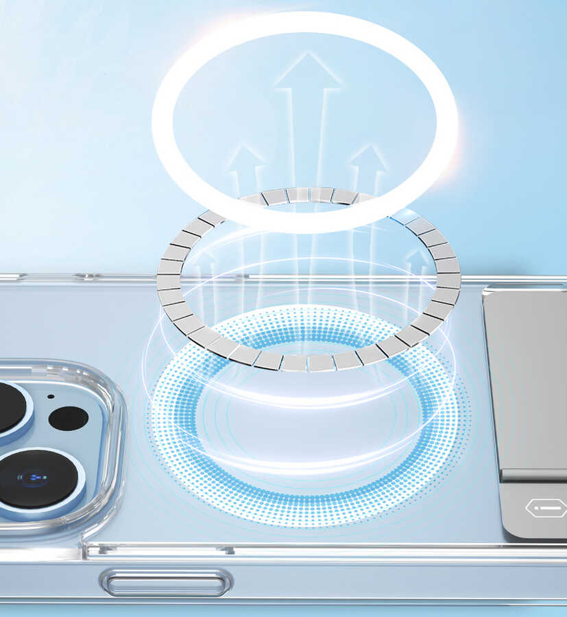 Apple iPhone 14 Kılıf Standlı M-safe Wireless Şarj Özellikli Wiwu Aurora Serisi Kapak Renksiz