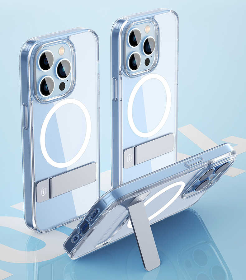 Apple iPhone 14 Kılıf Standlı M-safe Wireless Şarj Özellikli Wiwu Aurora Serisi Kapak Renksiz