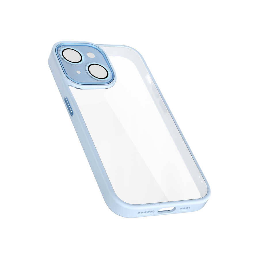 Apple iPhone 14 Kılıf Wiwu VCC-104 Lens Korumalı Renkli Kenar Arkası Şeffaf Vivid Clear Kapak Mavi