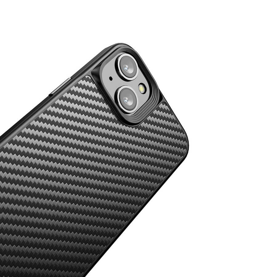 Apple iPhone 14 Plus Kılıf Aramid Karbon Fiber M-safe Özellikli Wlons Radison Kapak Siyah